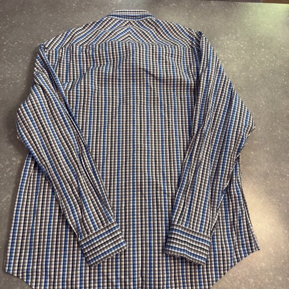Johnston & Murphy Blue Plaid Button-Up Shirt - Size XL Tailored Fit - Picture 4 of 10